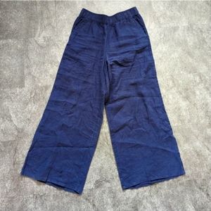 Sigrid Olsen 100% linen wide leg high waisted navy pants trousers medium